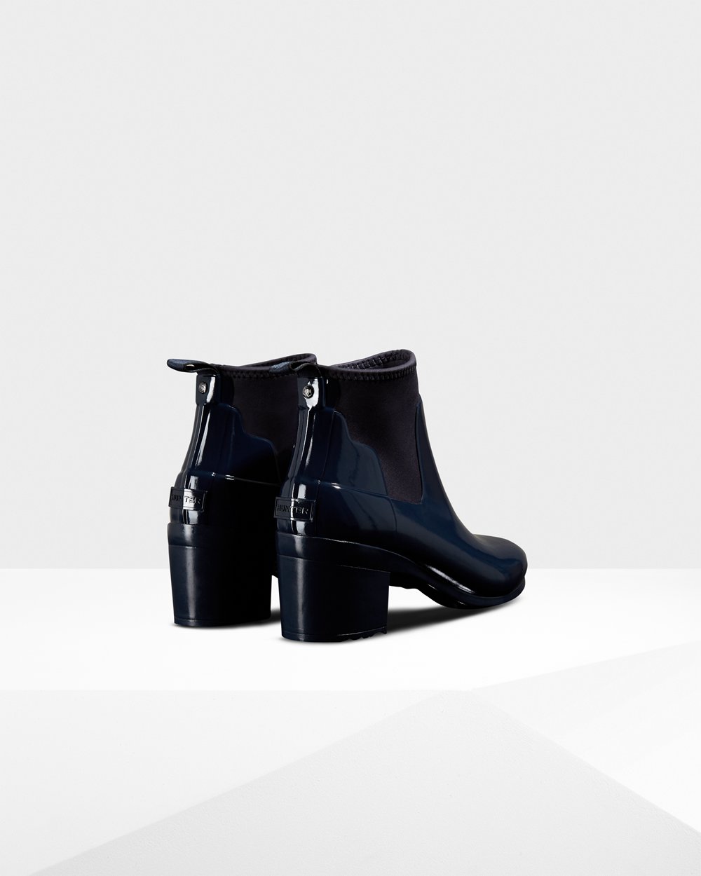 Botas De Salto Hunter Feminina Azul Marinho - Refined Slim Fit Gloss Mid - 81IOAWEFR